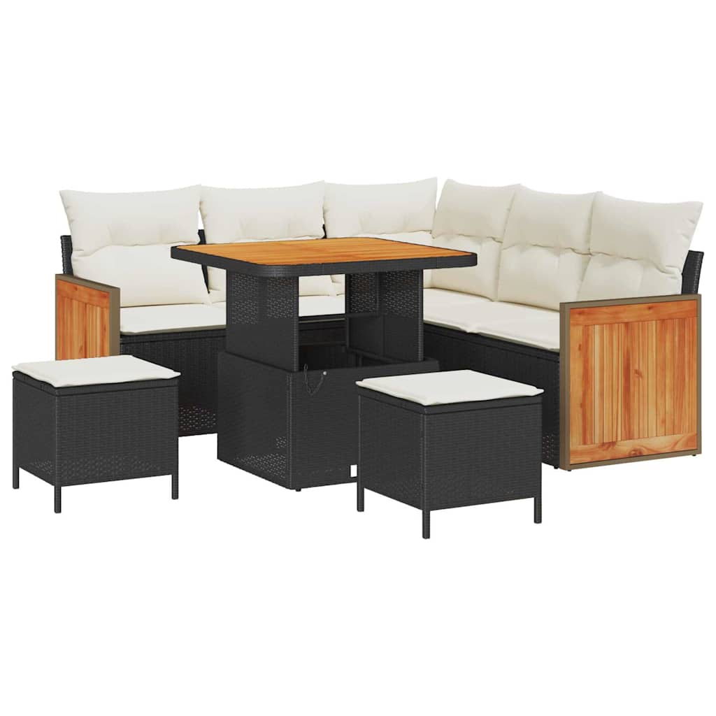 Garten-Sofa-Set 8 pcs Schwarz und Creme 80 x 80 x 71 cm
